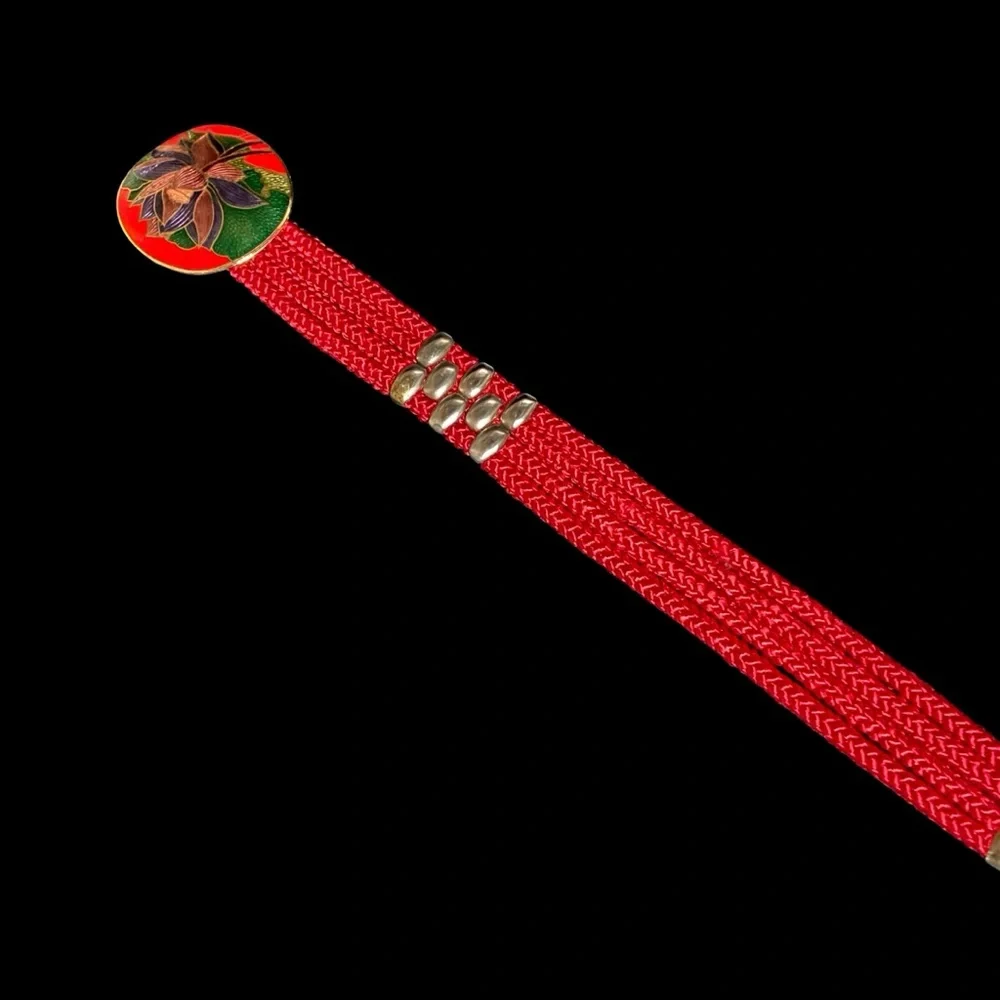 Vintage Yen China House Braided Rope Enamel Buckle Red